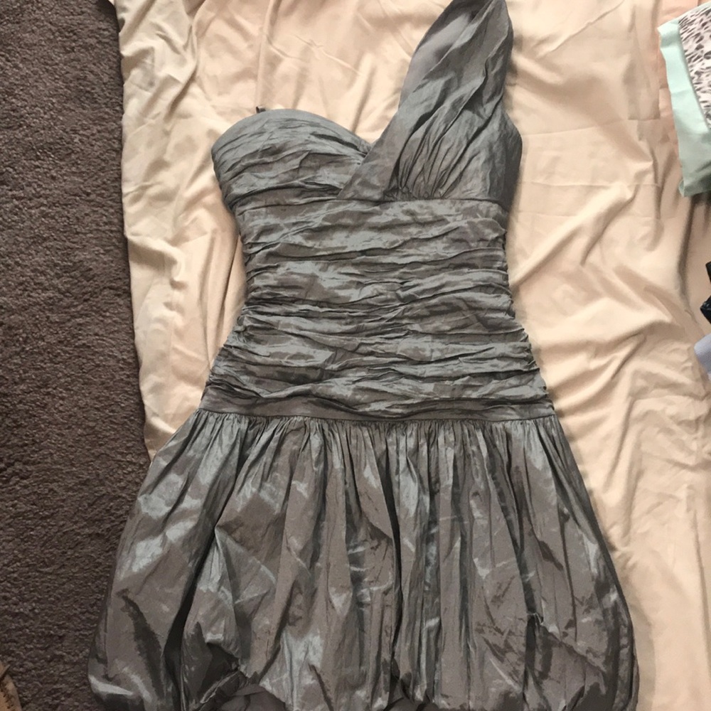 BCBG silver one sleeve dress